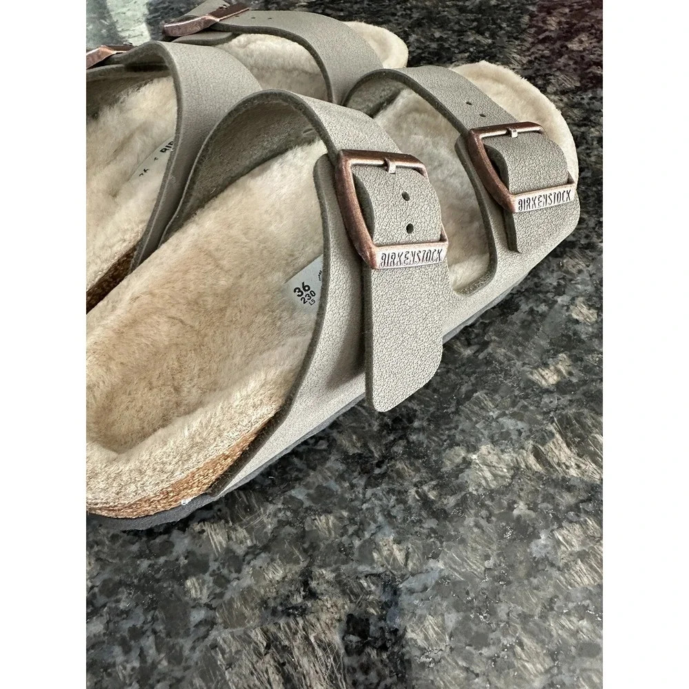 BIRKENSTOCK Arizona Shearling Kids Lambskin Lining‎ MINK Suede Leather. Sz 5.5